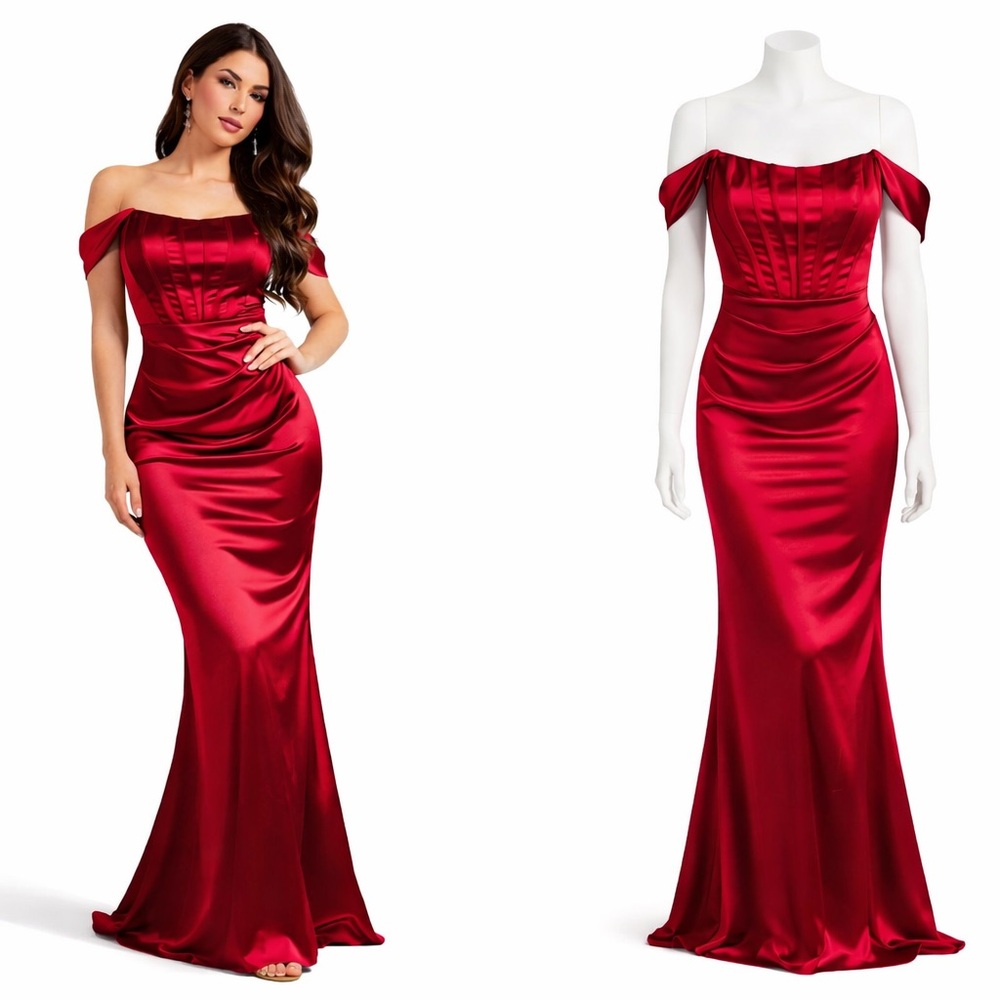 Corset Dress Red Satin Size M Off the Shoulder Gown Valentine’s